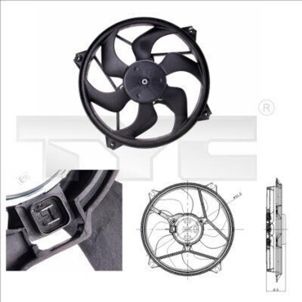 TYC 805-0001 Lüfter Motorkühlung Kühlerlüfter passend für PEUGEOT PARTNER Tepee Wasserkühler Ø414mm