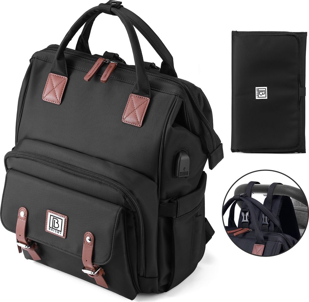 Brisby Wickelrucksack – USB-Anschluss und offener Verschluss – Schwarz