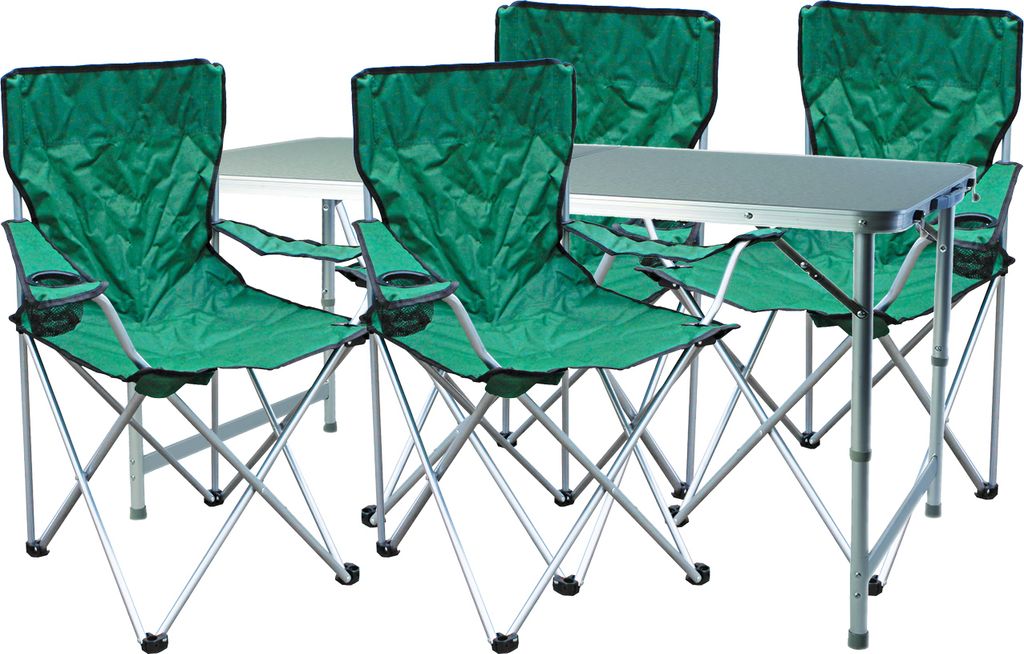 5-teiliges Campingmöbel Set Grün 4x Stuhl inkl. Tasche + 1x XXL Tisch