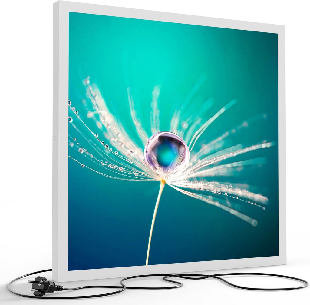 DEQORI LED-Bild & Lampe 60x60 cm Weiß 'Samen mit Wassertropfen' Leuchtbild LED Leuchte