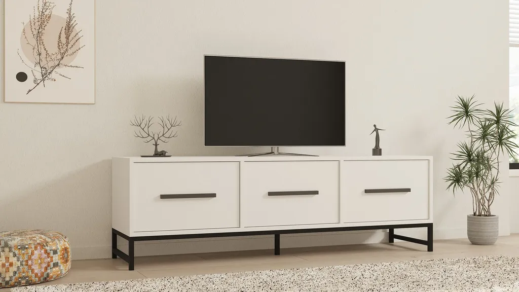 Meuble TV Blanc Melody 160 cm pour Encaisser le Désordre du Salon