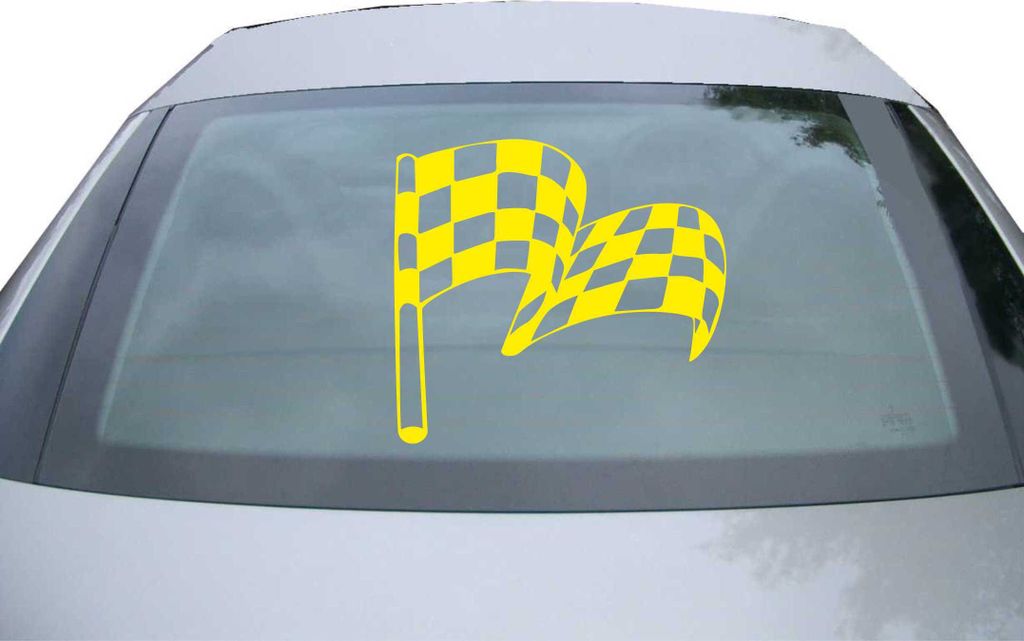 Indigos UG - Aufkleber Heckscheibe & Motorklappe DE2529 - gelb - 600x549 mm - Zielflagge - Auto Scheiben Fenster Heckklappe Tuning Racing JDM - Die...