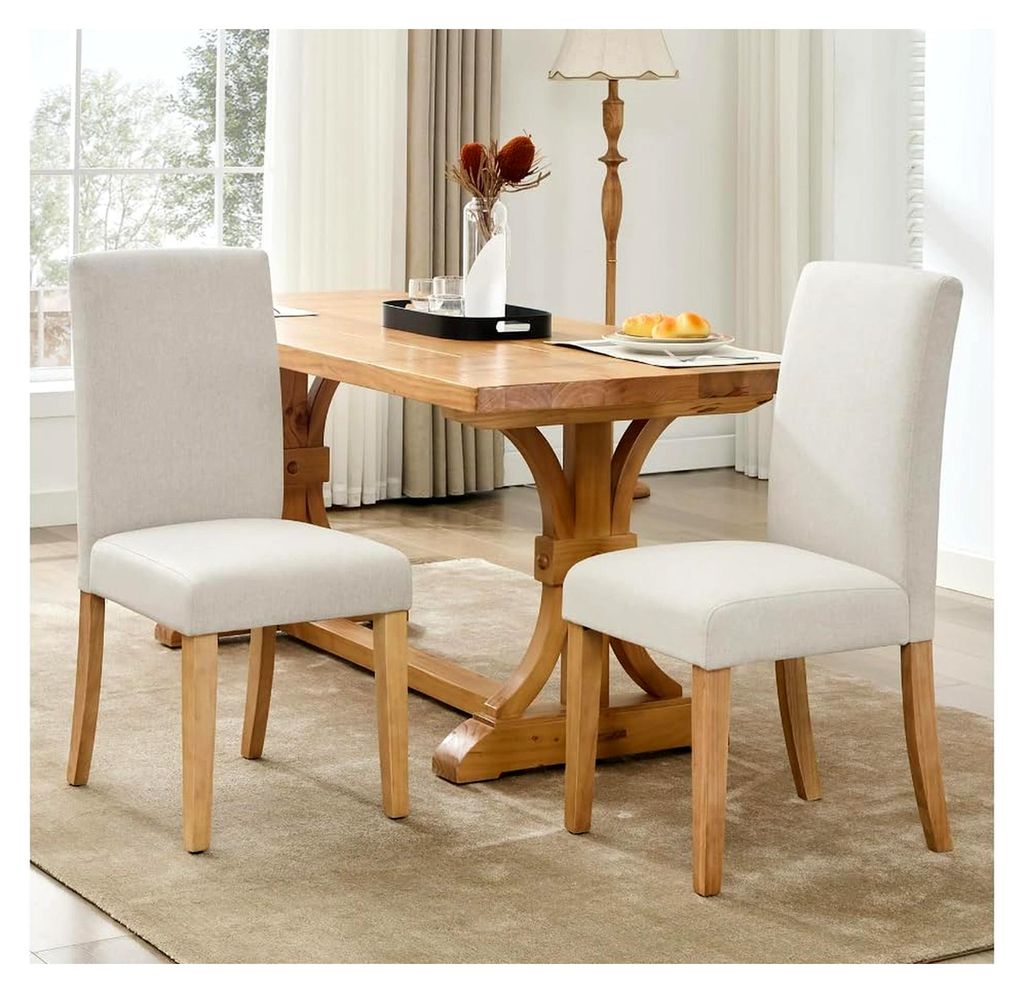 Esszimmerstuhl 2er Set – Modernes Design mit hoher Rückenlehne und Leinenstoff, stabile Massivholzbeine, ergonomisch, pflegeleicht und belastbar...
