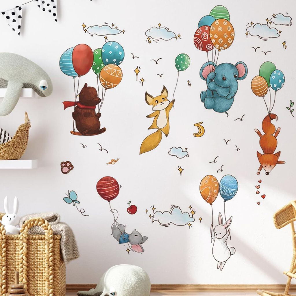 Wandtattoo Wandaufkleber Wandsticker für Kinderzimmer Waldtiere Ballon Wanddekoration