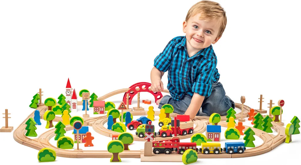 Circuit de train Woody Maxi montagnes russes 120 pièces jouet de bois