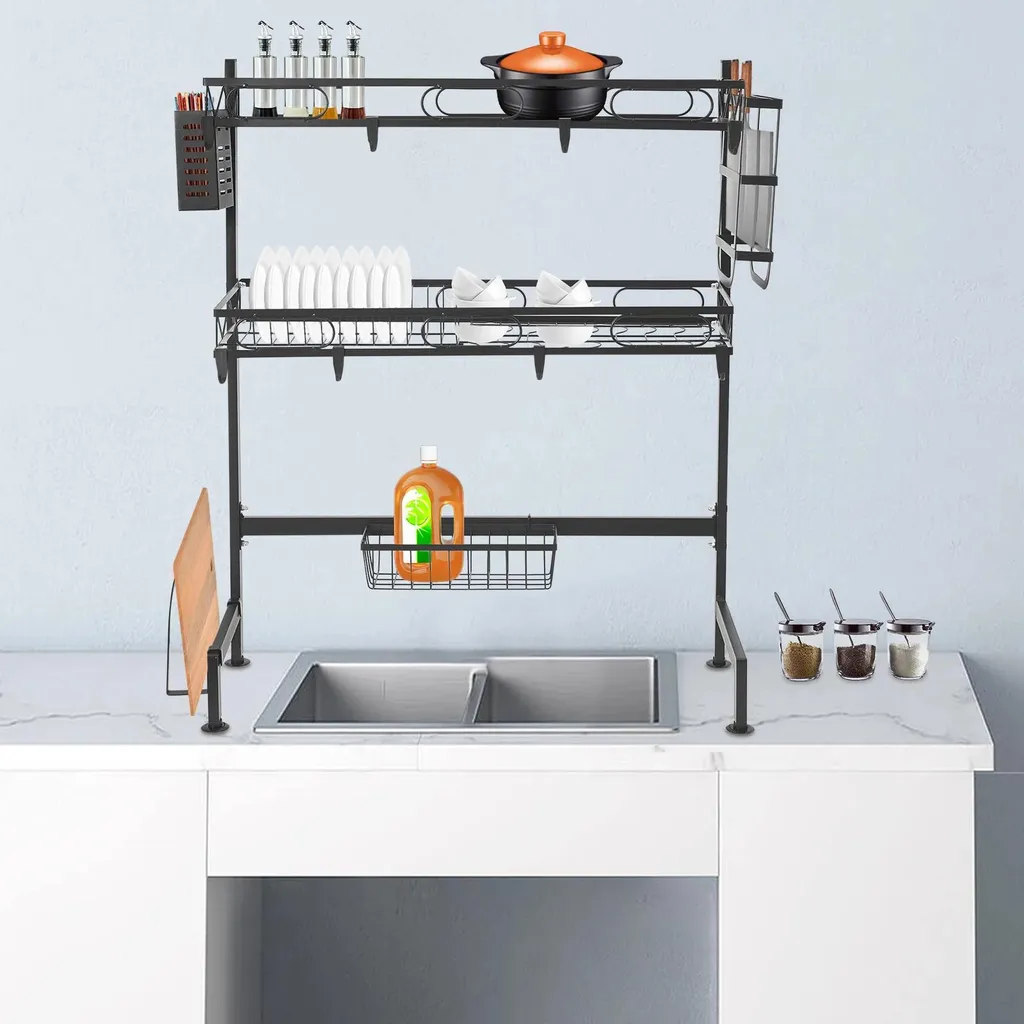 Égouttoir au-dessus de l'évier 2 niveaux 62 cm noir multifonctionnel