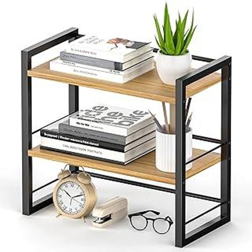 THYGIFTREE Schreibtisch Regal Organizer Aus Holz, Mini Regal Desk Shelf Aufbewahrungsregal für Schreibtisch-Bücherregal, Schreibtischregale für ...