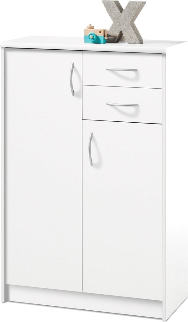 Kommode - Weiß matt - 74 x 112 cm - 2 Türen - 2 Schubladen Produktbild 