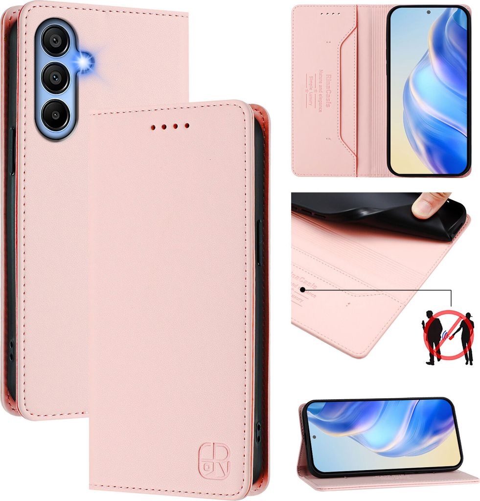 Lederhülle für Samsung Galaxy A15 5G / A15 4G Hülle Flip Brieftasche Kartenfächern Ständer Schutzhülle Pink