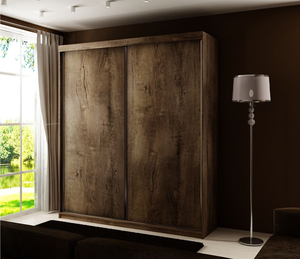 KIER FURNITURE Kleiderschrank mit Schiebetüren TOP, Schlafzimmer Schrank, Garderobeschrank, Flurschrank Esche Dunkel 150x200x62cm