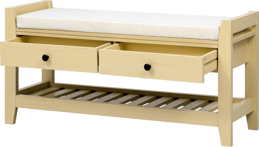 AIORBER Schuhbank mit Sitzfläche und Stauraum, Sitzbank mit Polster, Schuhregal mit Schubladen, Aufbewahrung Flur, 101x35x50cm, Natur
