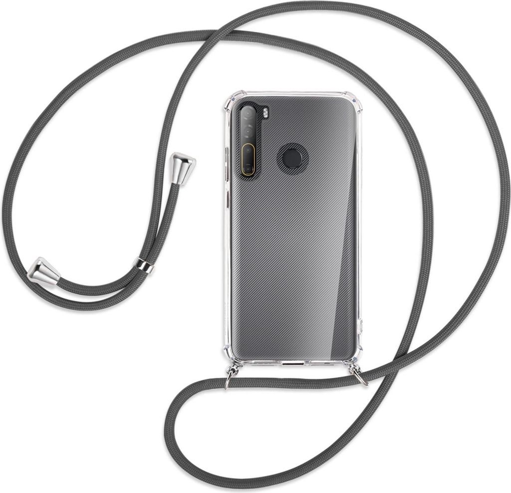 Handykette Backcover-Schutzhülle mit Band (Metall silberfarben) für HTC Desire 20 Pro - dunkelgrau