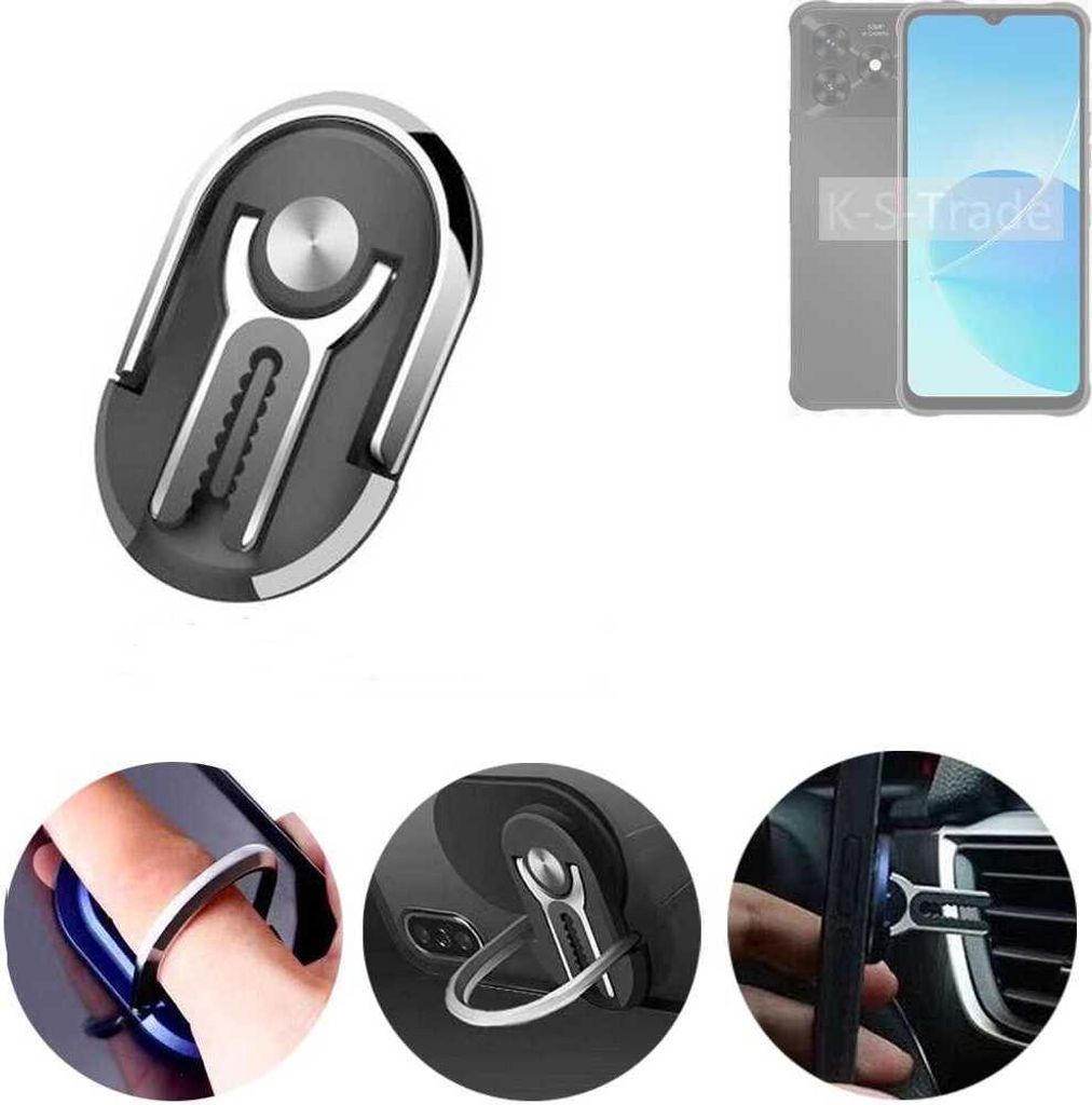 K-S-Trade 3in1 Smartphone-Ring Handy-Ring kompatibel mit UMIDIGI G5 Mecha Fingerhalterung Handyring Tischständer Lüftungsgitter-Halterung Tisch