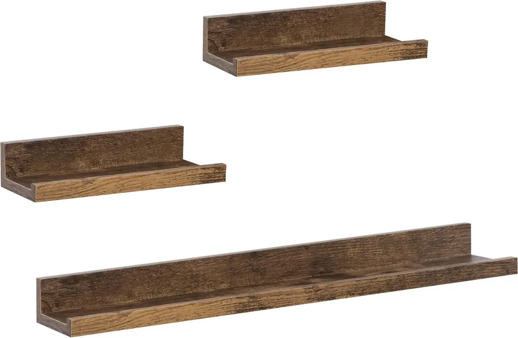 Etagère murale vintage brown en MDF et placage PVC - Lot de 3 pièces