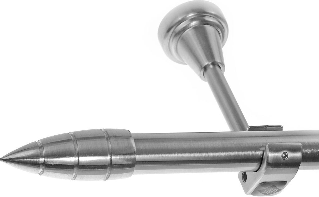 Edelstahl Look Gardinenstange 20mm Wandträger 1-läufig Spitze gerillt, Länge wählbar H50 E81 R