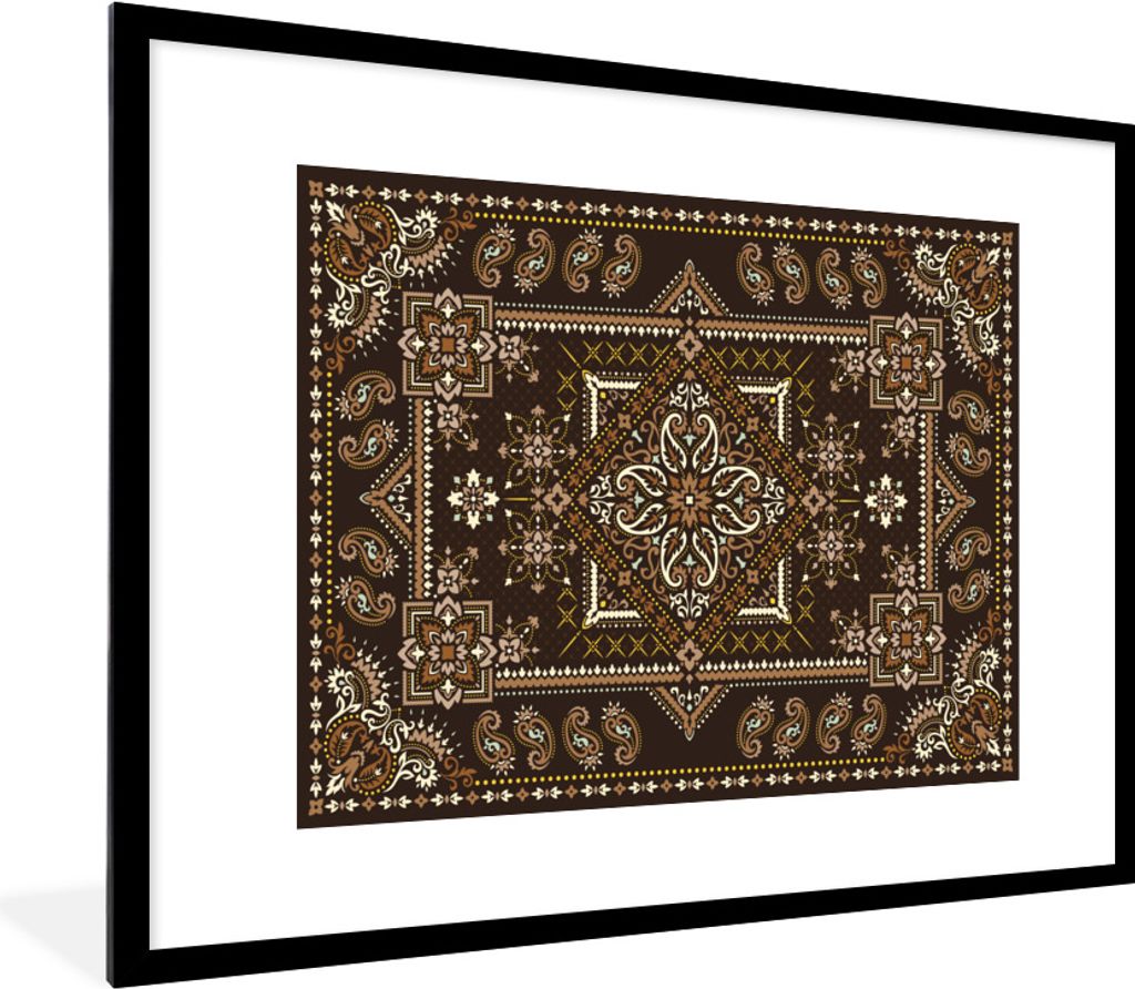 MuchoWow Gerahmtes Poster Perserteppich - Teppich - Muster - Braun 80x60 cm - Poster mit Schwarzem Bilderrahmen Wandposter Rahmen Foto Bilder - S...