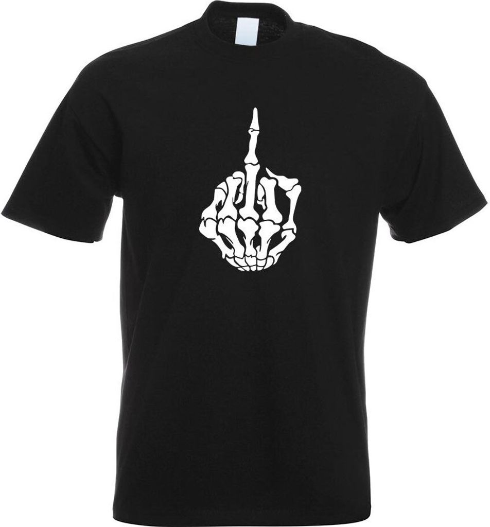 Kiwistar - T-Shirt - schwarz - Mittelfinger Skelett Hand Motiv Bedruckt Funshirt Design Print - mit Motiv Bedruckt - Funshirt Design - Sport - Frei...