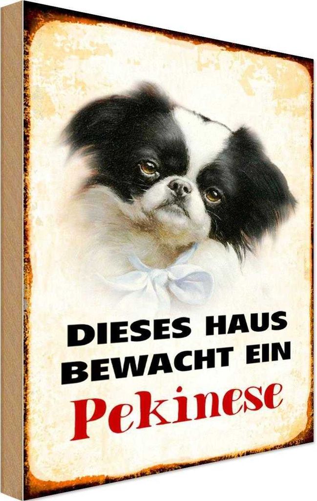vianmo Holzschild 18x12 cm Hund dieses Haus bewacht ein Pekinese Tier Haustier