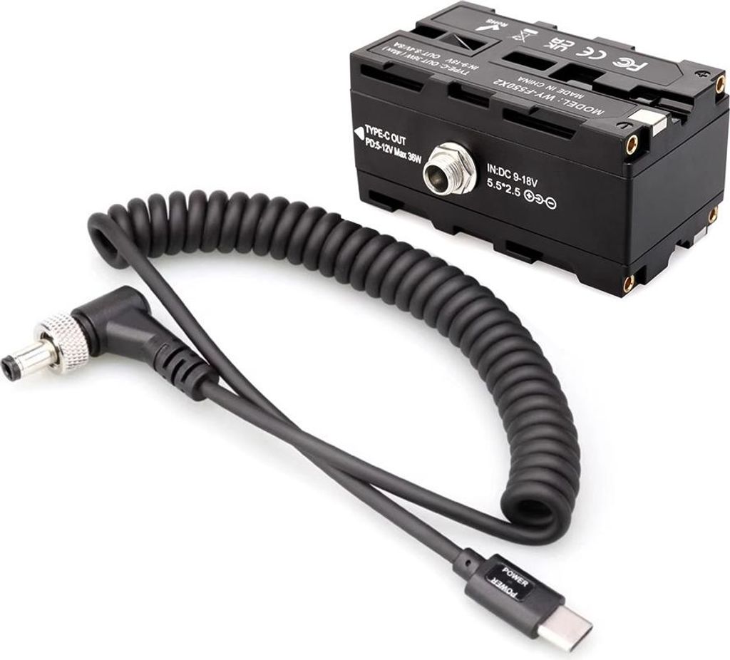 D-Tap auf Doppelseitigen NP-F-Dummy-Akku, Netzadapter, Typ C, Ausgang 5, 12 V, 36 W, mit Abnehmbarem Federkabel fr Feldmonitore, LED-Leuchten, Drah...