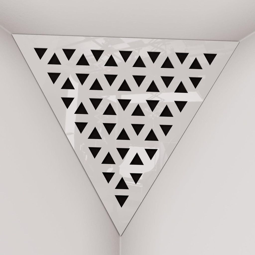 2er-Pack – Deckenecken-Bassfalle "Triangle-F" | Pyramidenförmiger Akustikschaum mit laminierter HDF-Platte und Stoff [TRI -Weißer Kunststoff|Sc...