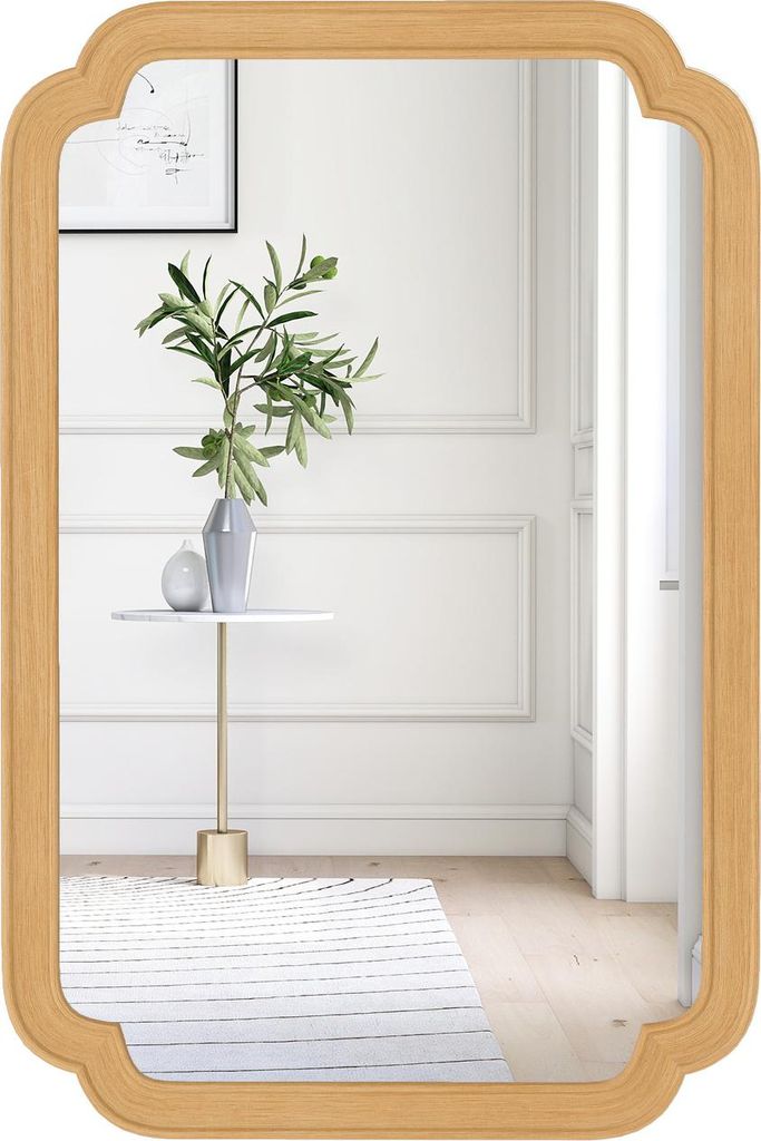 COSTWAY Rechteckiger Spiegel mit Holzrahmen, 90x60 cm, Wandspiegel im Bauernhaus, Hängespiegel dekorativ, Spiegel groß für Wohnzimmer, Schlafzimmer