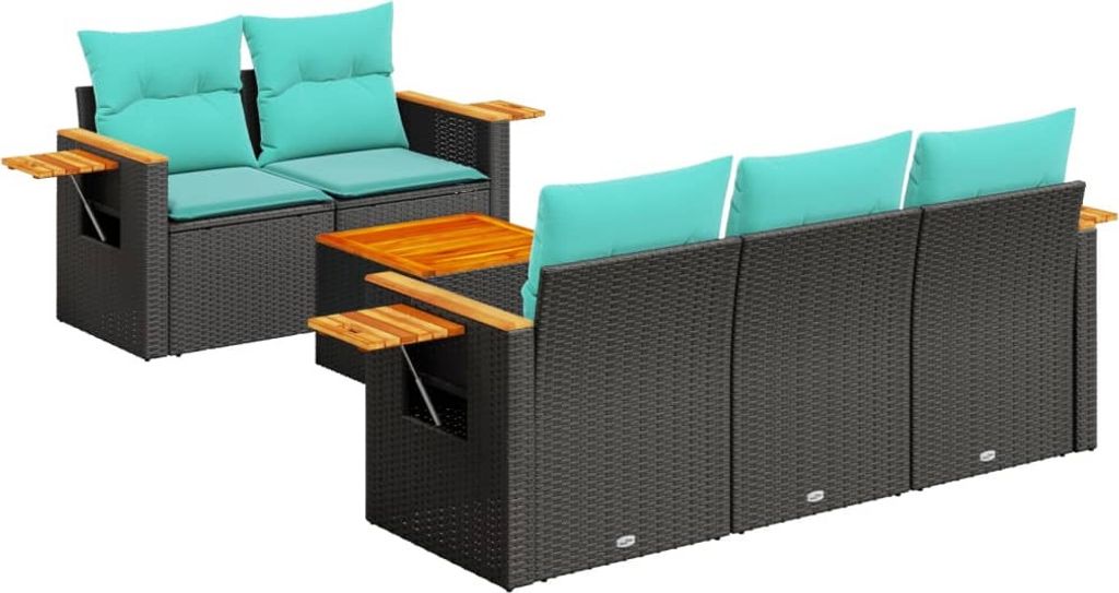 6-tlg. Garten-Sofagarnitur mit Kissen Schwarz Poly Rattan