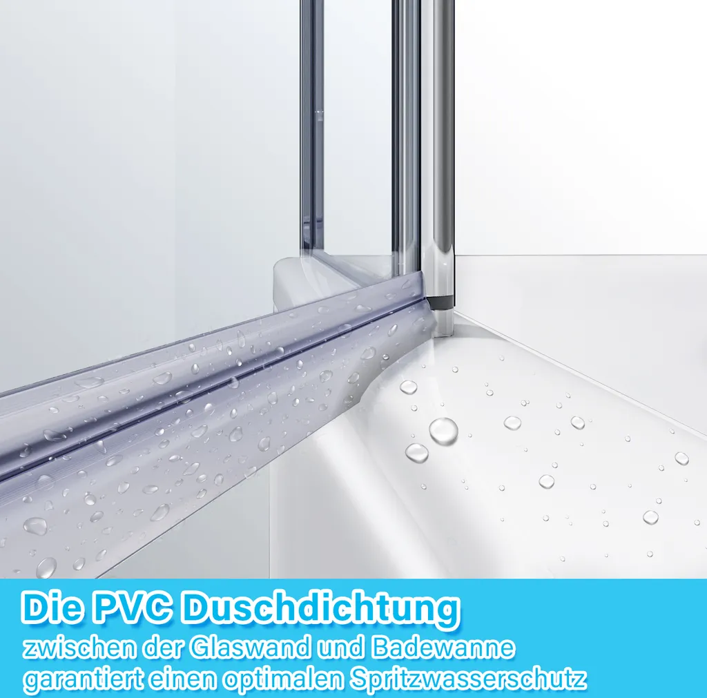 SONNI accessorio per vasca da bagno doccia 120x140(LxA), paravento pieghevole per vasca da bagno paravento doccia in vetro per vasca da bagno 2 pezzi, porta girevole a 180° in nano vetro, con stabilizzatore - 5