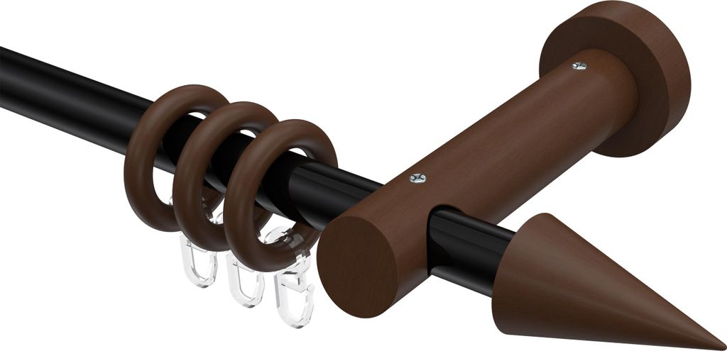 Interdeco Gardinenstange / Vorhangstange Schwarz / Nussbaum lackiert, Typ Talena Siveo (Kegel), 20 mm Ø 1-läufig, 440 cm
