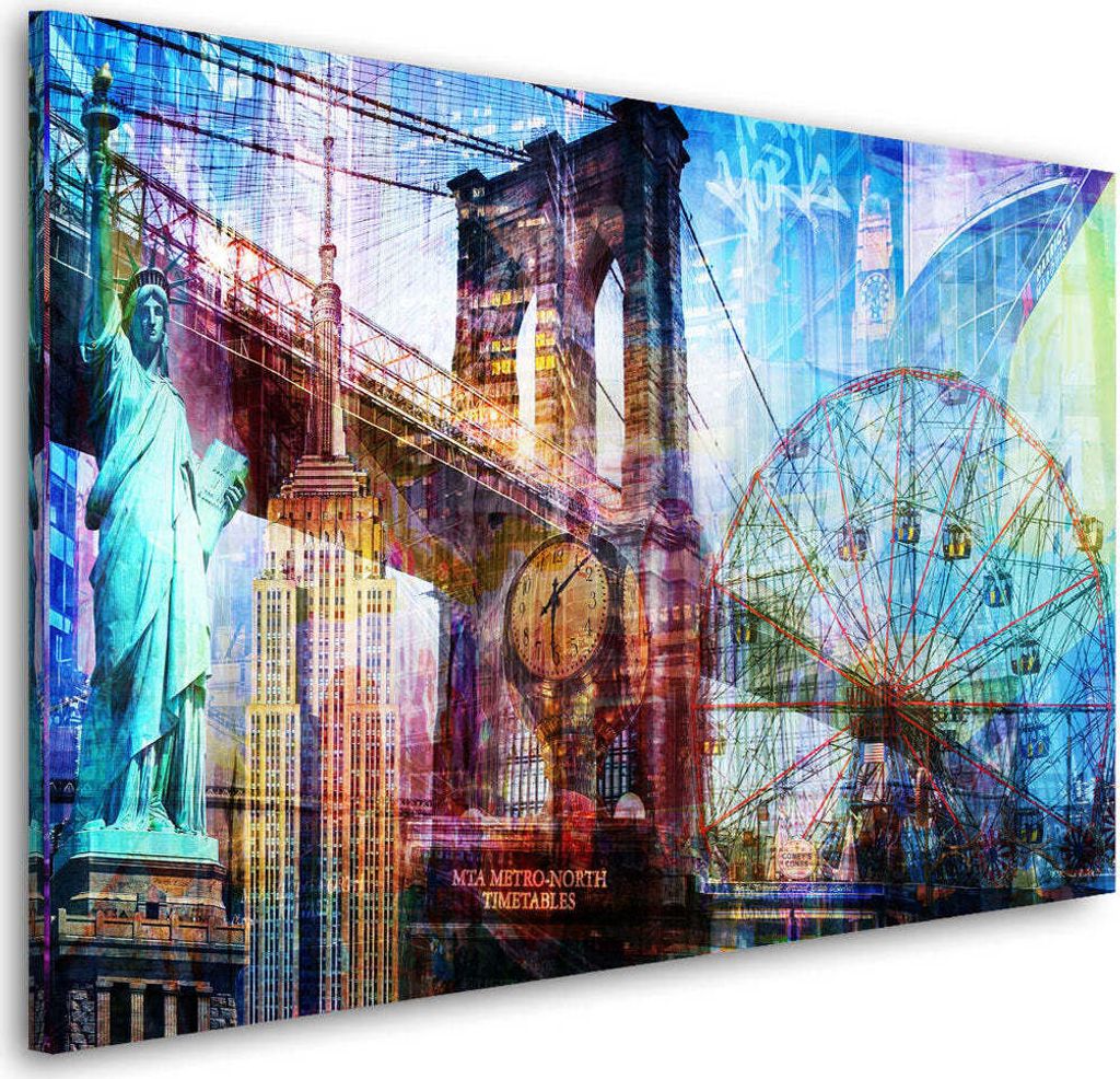 New York Pop Art Wandbild Leinwandbild Wahrzeichen Kunstdruck XL Wanddeko: 60x40x2cm