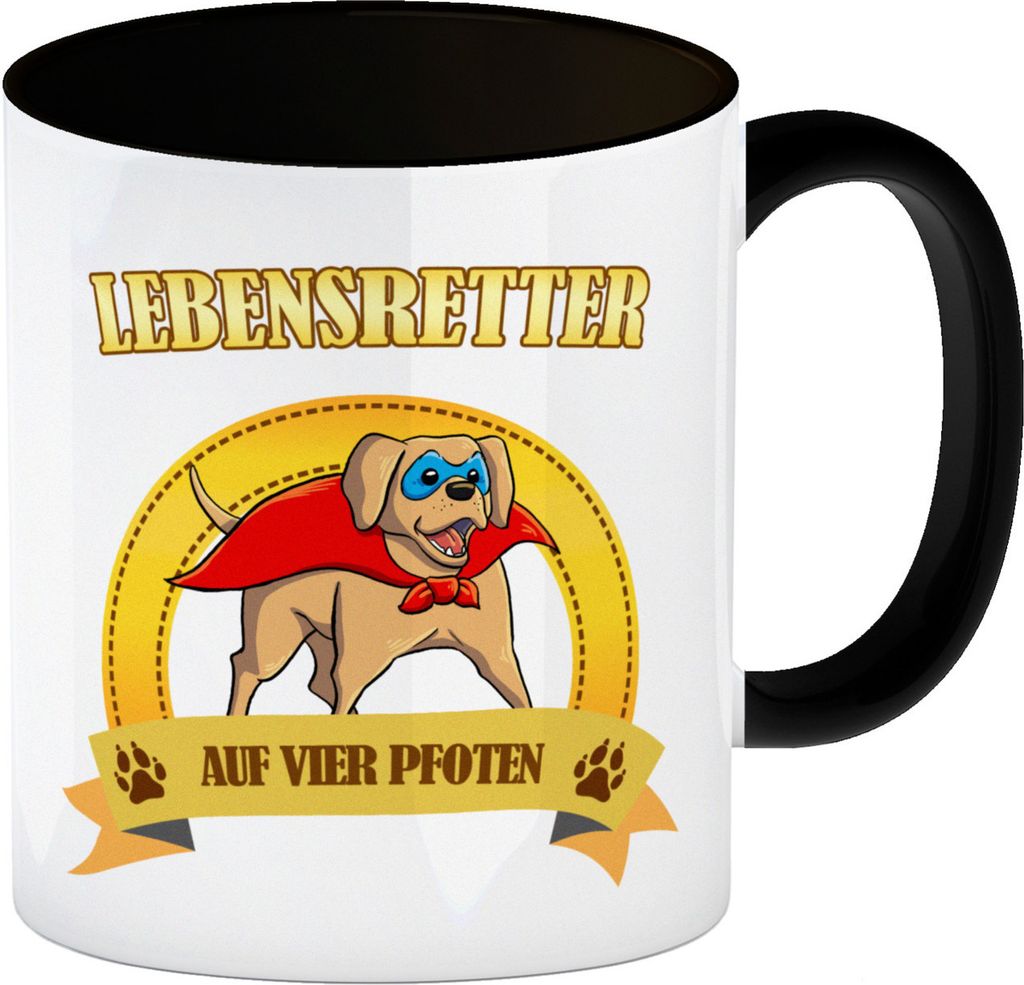Kaffeebecher Schwarz mit Superheld - Labrador - Lebensretter auf vier Pfoten