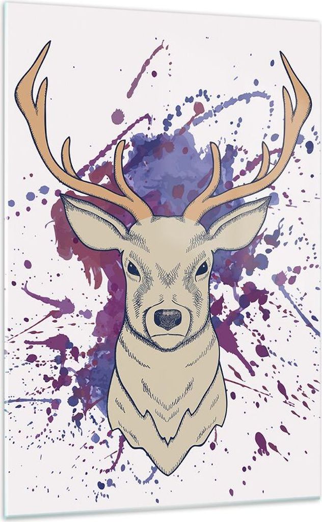 Bilder auf glas - Einteilig - Hirsch Abstraktion - 70x100cm - Glasbilder - Wandbilder - Bilder - zum Aufhängen bereit - Wanddekoration aus Glas - ...
