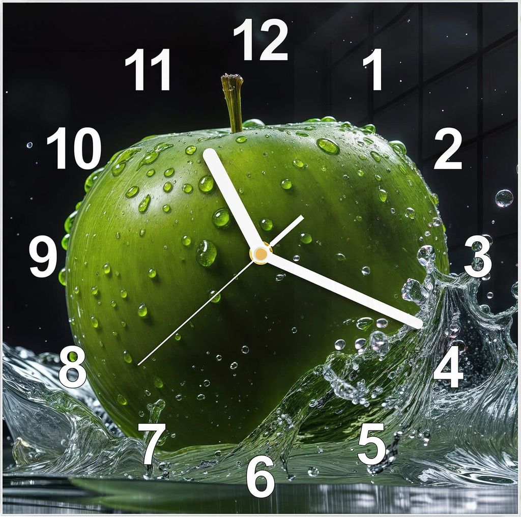 Wanduhr aus Glas mit Motiv Apfel im Wasser- 30 x 30 cm - inkl. Aufhängesystem