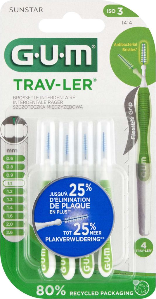 Gesunde Zahnhygiene: GUM Trav-Ler Interdentalbürste 1,1 mm 1414, 4er Pack - Effektive Reinigung, Kompakt & Reisebereit