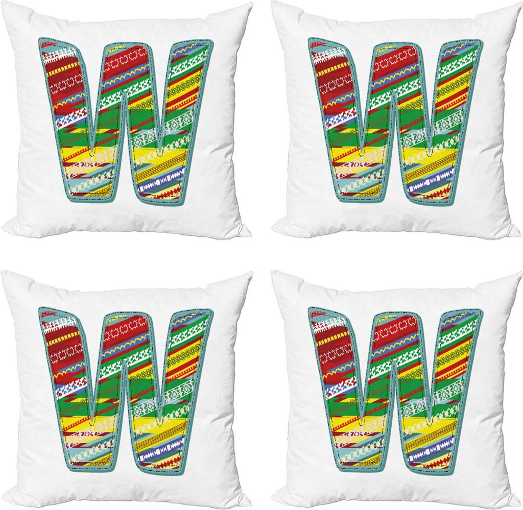 ABAKUHAUS Buchstabe w Kissenbezug Set (4 Stück), W Boho Ostafrikas, Moderner Doppelseitiger Digitaldruck, 50 cm x 50 cm, Mehrfarbig