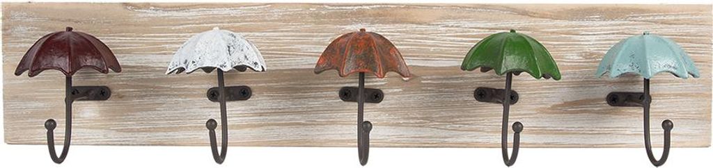 Clayre & Eef Appendiabiti da parete 5 ganci 60x10x12 cm Immagine del prodotto 