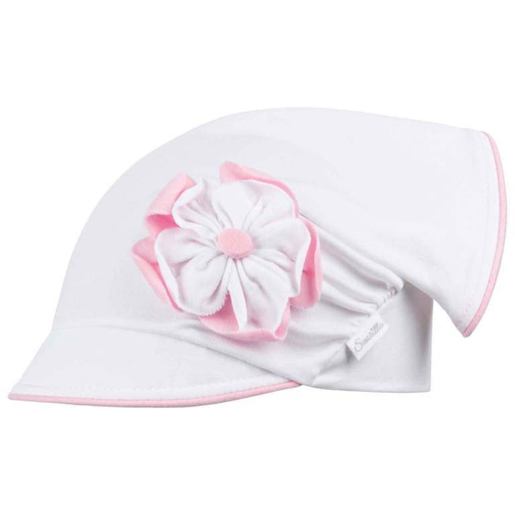 Mädchen Mütze Schirmmütze Kopftuch Sommer Baumwolle, Weiß-Rosa, Gr. 54/56