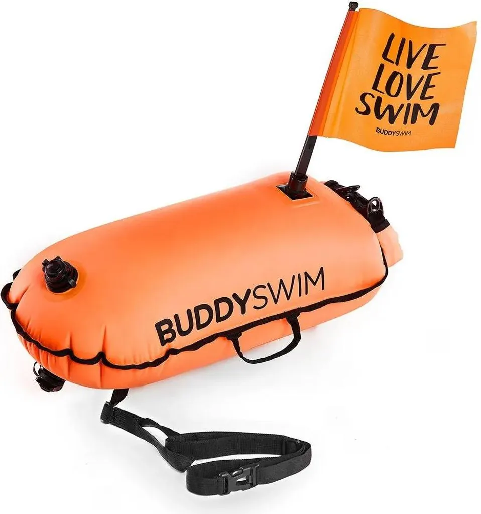 Bouée natation eau libre 28L orange pour nager en sécurité en mer