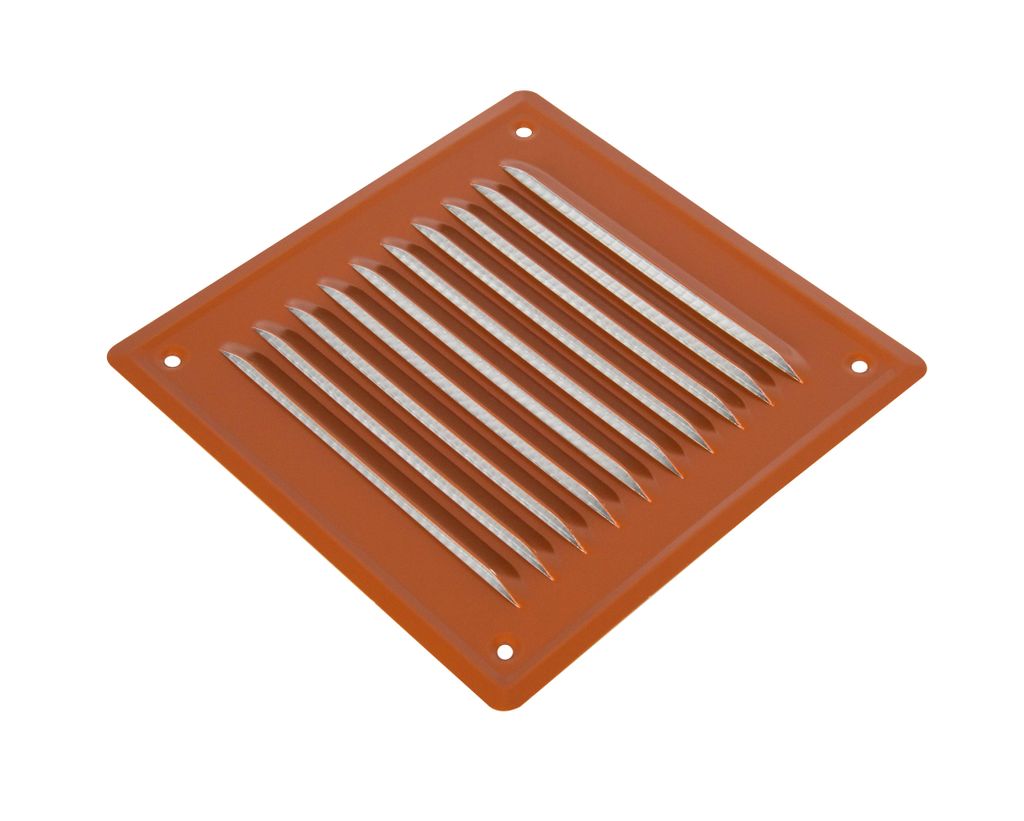 Adgo, Lüftungsgitter 20x20 cm mit Insektenschutz Flach, aus Edelstahl, Ziegelrot