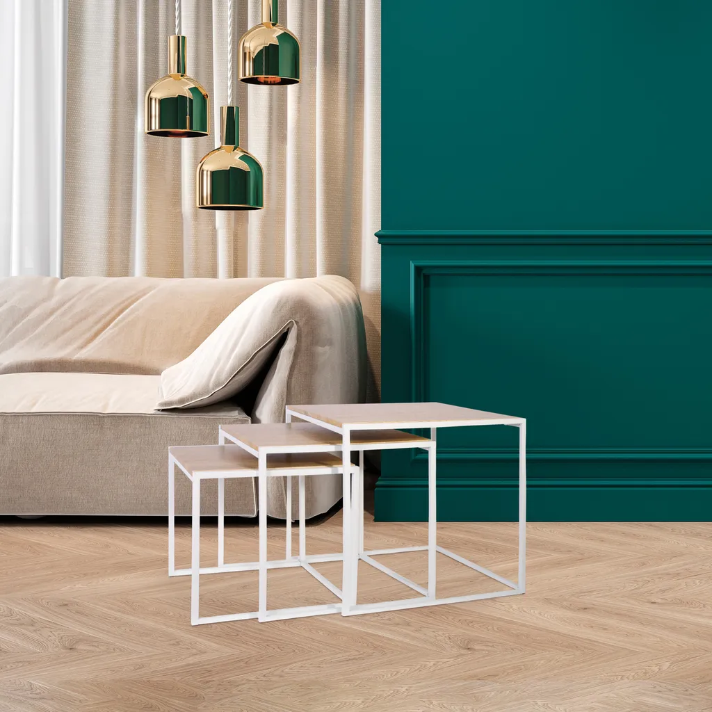 Table gigogne carrée blanche : lot de 3 tables d'appoint gain de place