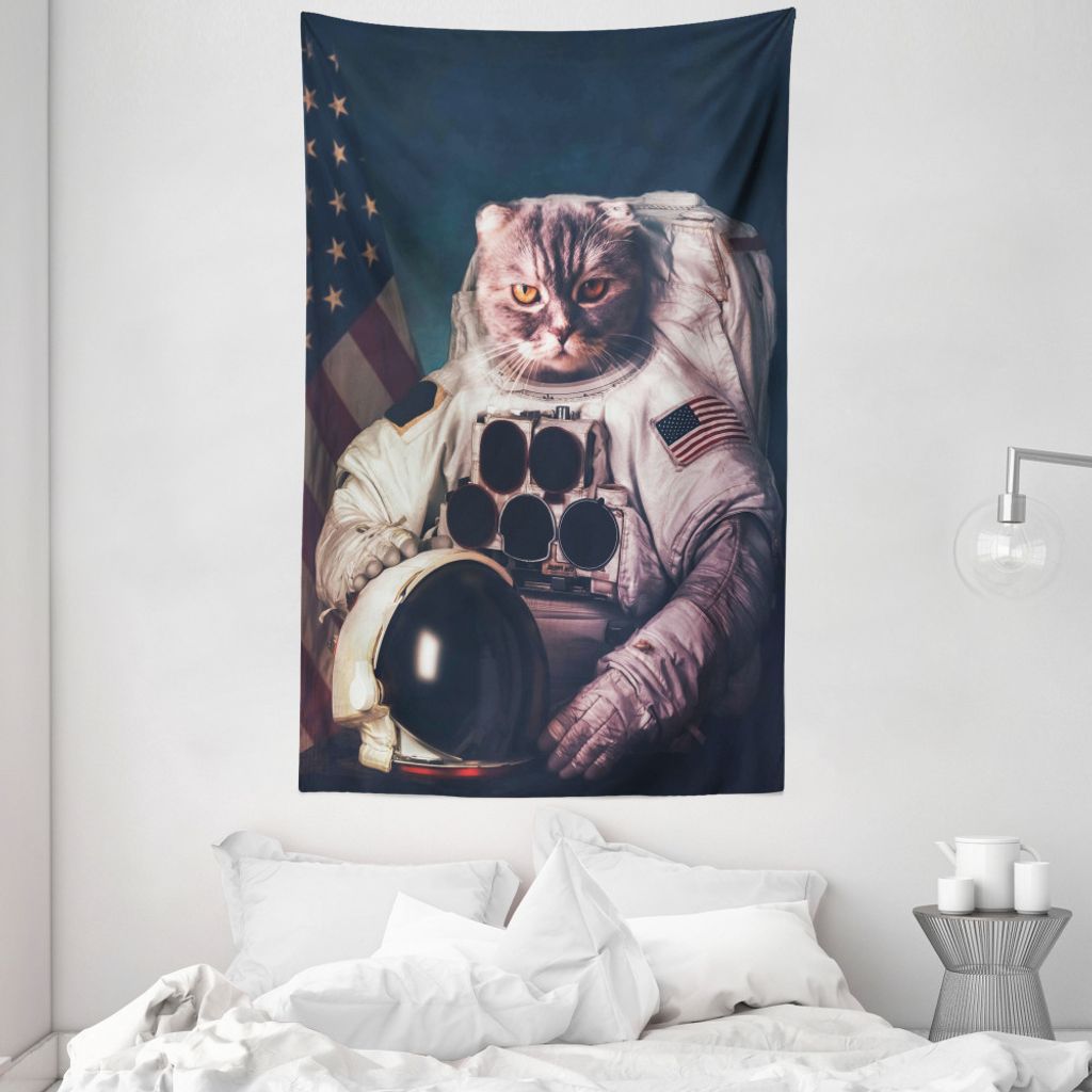 ABAKUHAUS Raum-Katze Wandteppich und Tagesdecke, Amerikanische Flagge Weinlese aus Weiches Mikrofaser Stoff Waschbar ohne Verblassen Digitaldruck, ...