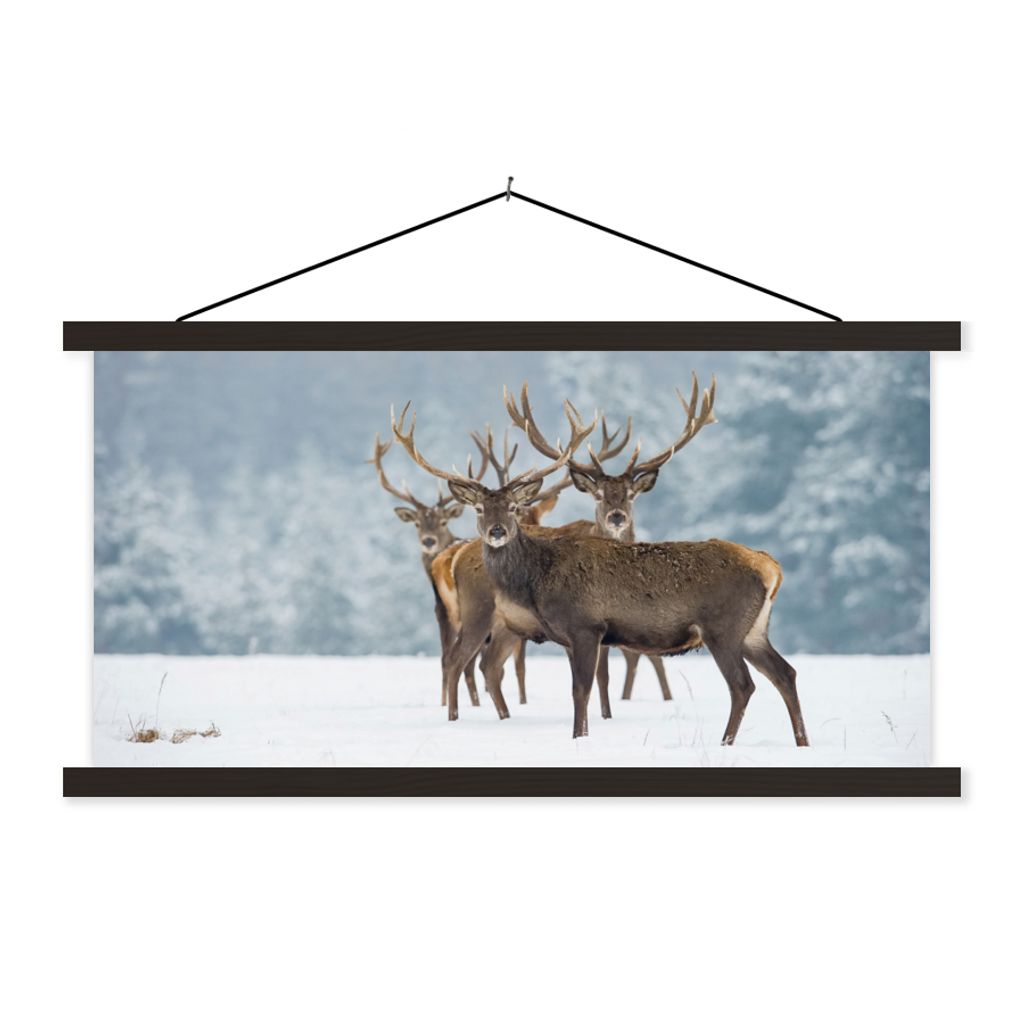 MuchoWow Textilposter Hirsche - Tiere - Schnee - Winter - Landschaft - Natur 60x30 cm mit schwarzem Rahmen - Textilien