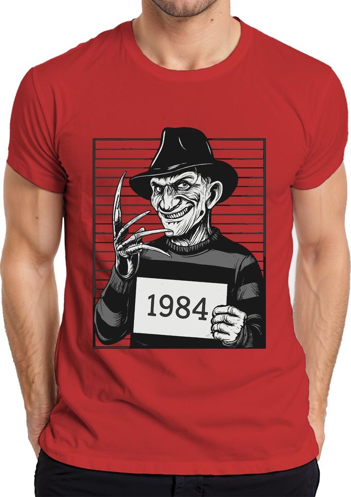Freddy Krueger 1984 Fahndungsfoto Horror Slasher Retro 80er Film Herren T-Shirt, Rot, M