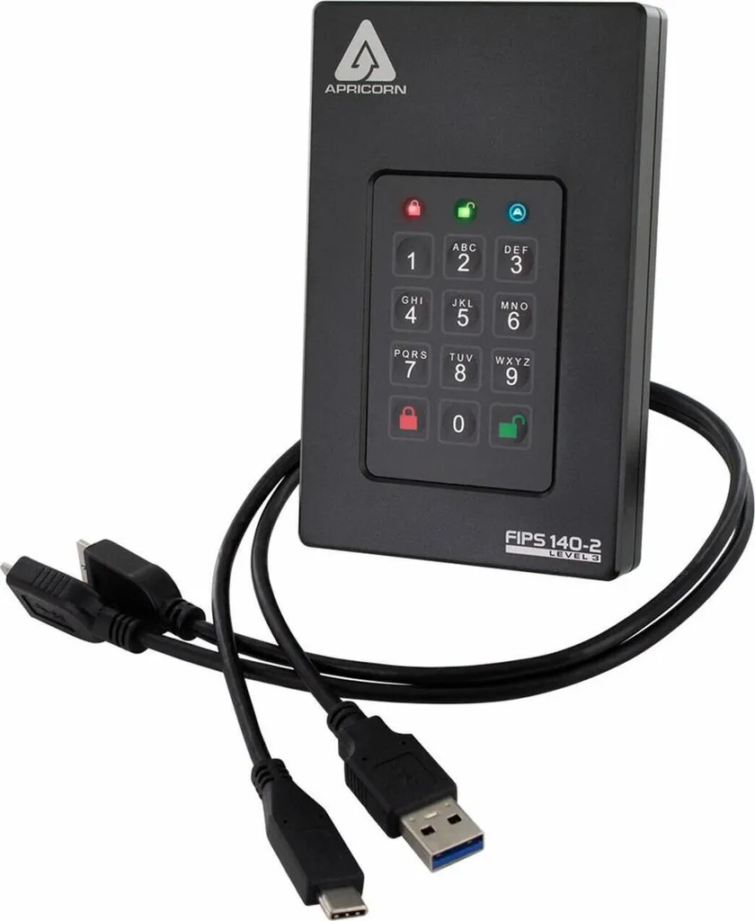 Disque dur externe sécurisé Apricorn Aegis Fortress L3 1 To Noir