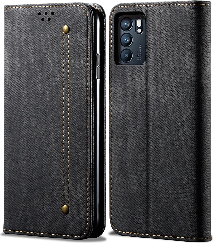 Custodia Vintage OPPO Reno6 5G Nera: Pelle PU e Supporto Magnetico