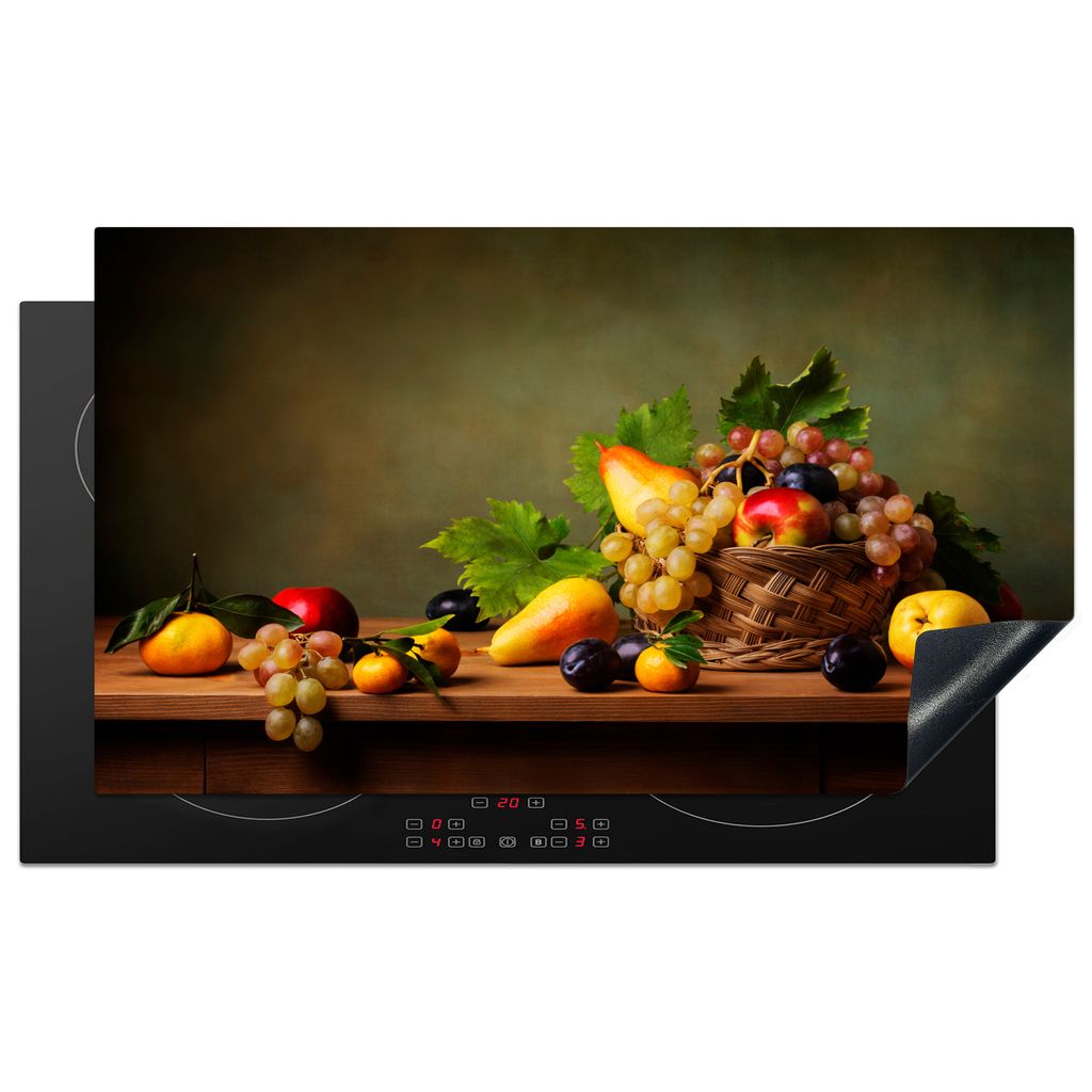 KitchenYeah Herdabdeckplatte Rustikal - Korb - Obst - Stilleben , 91x52cm, Küche Deko, Glaskeramikkochfeld Herdabdeckung, Abdeckplatte fùr Koch...