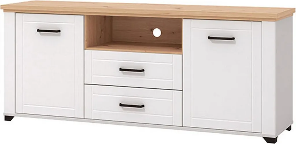 Meuble TV Rotondi Blanc 161cm : Finition Premium et Tiroirs de Rangement