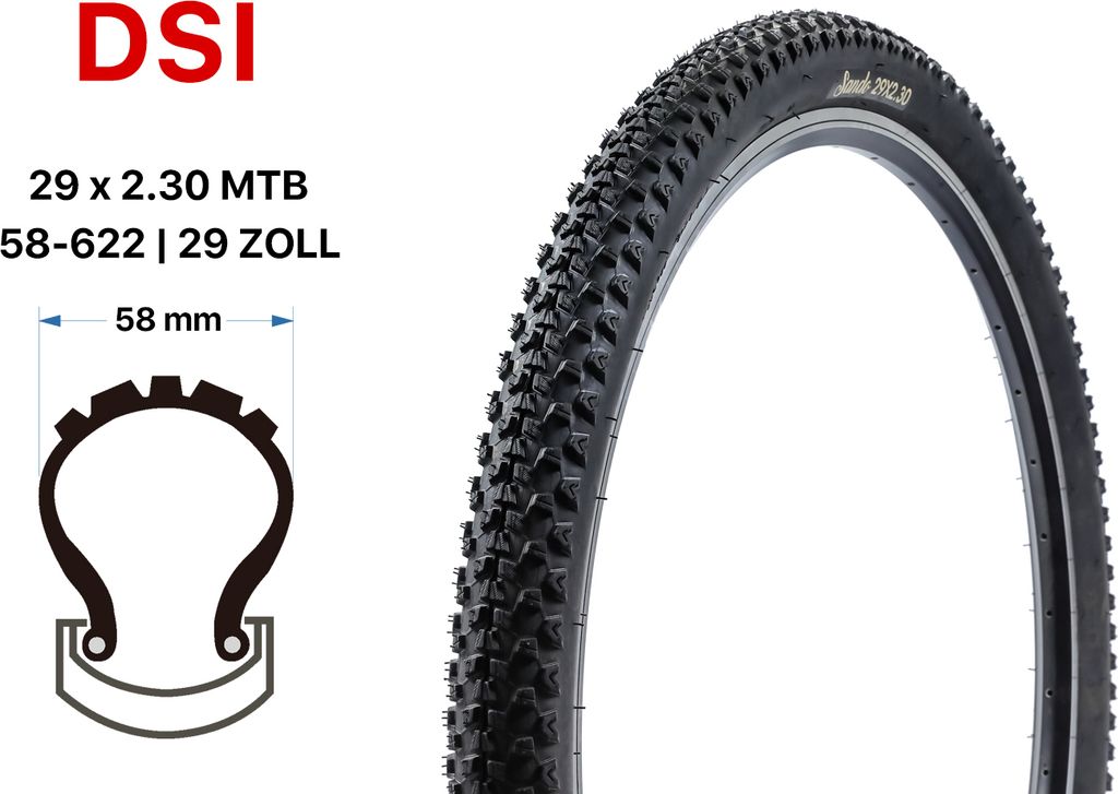 29 Zoll Sando Fahrrad Reifen 58-622 MTB Mountainbike 29x2.30 Schwarz