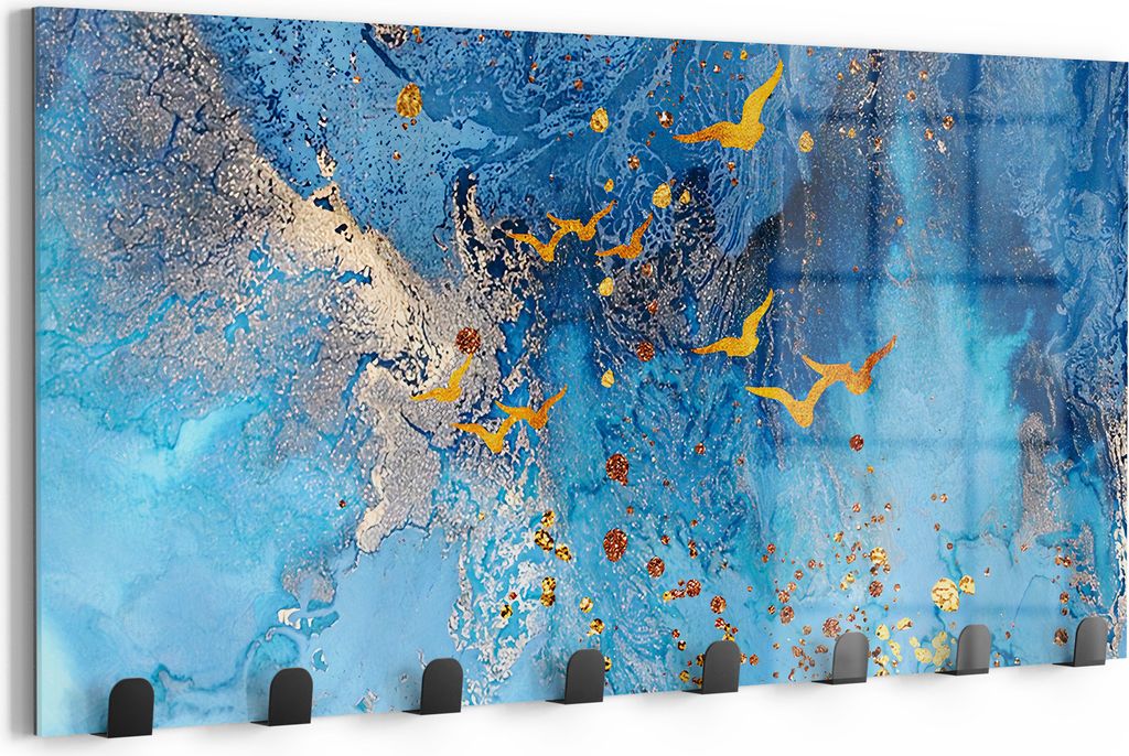 DEQOART Kleiderhaken Glas 60x30 cm 'Ozeanische Pracht' Wand Garderobe beschreibbar Paneel