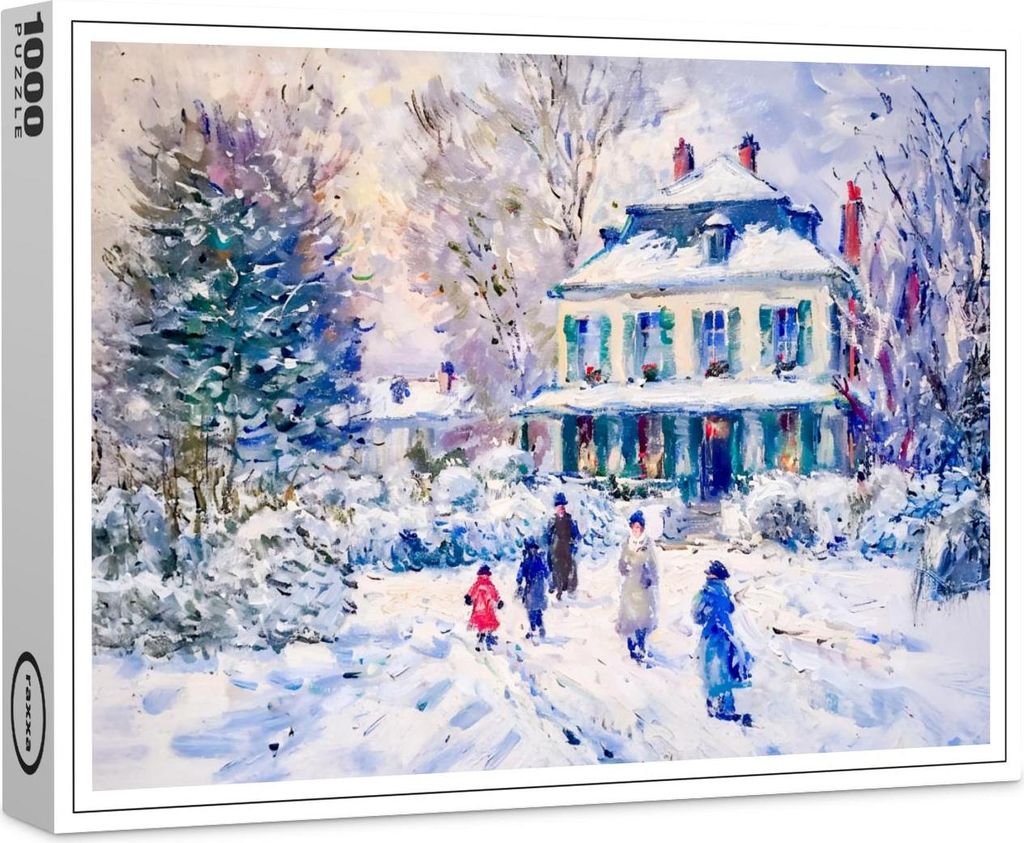 raxxa Premium-Puzzle "People and children in snowy garden winter scene", 1000 Teile