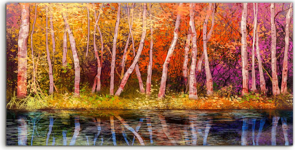 Coloray Spritzschutz aus Glas 100x50 Wandkunst Küchenrückwand Malerei Landschaft bunte Herbst Bäume